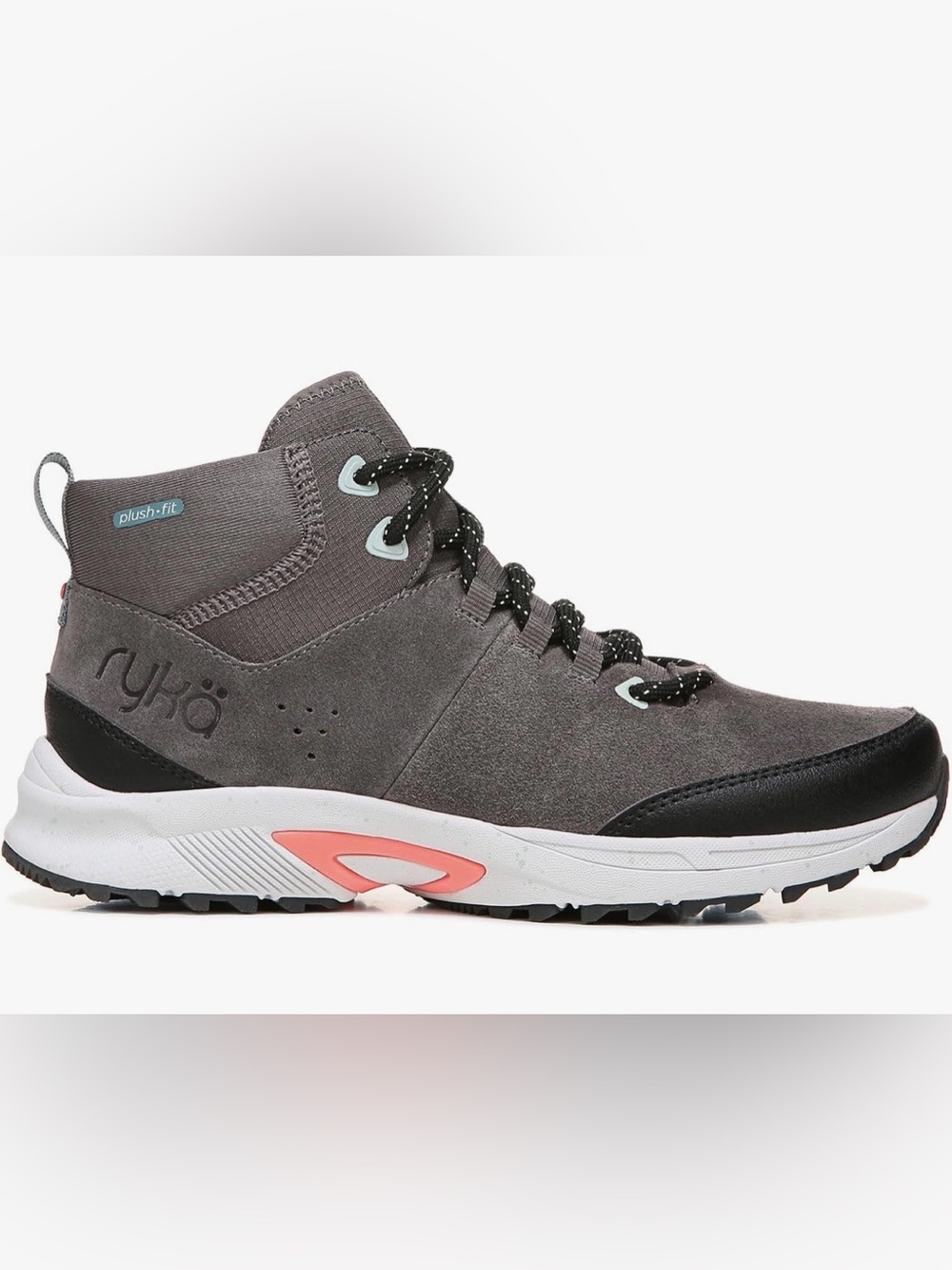 Ryka Gray Lace-Up Suede Hiking Boot with Coral Accent
